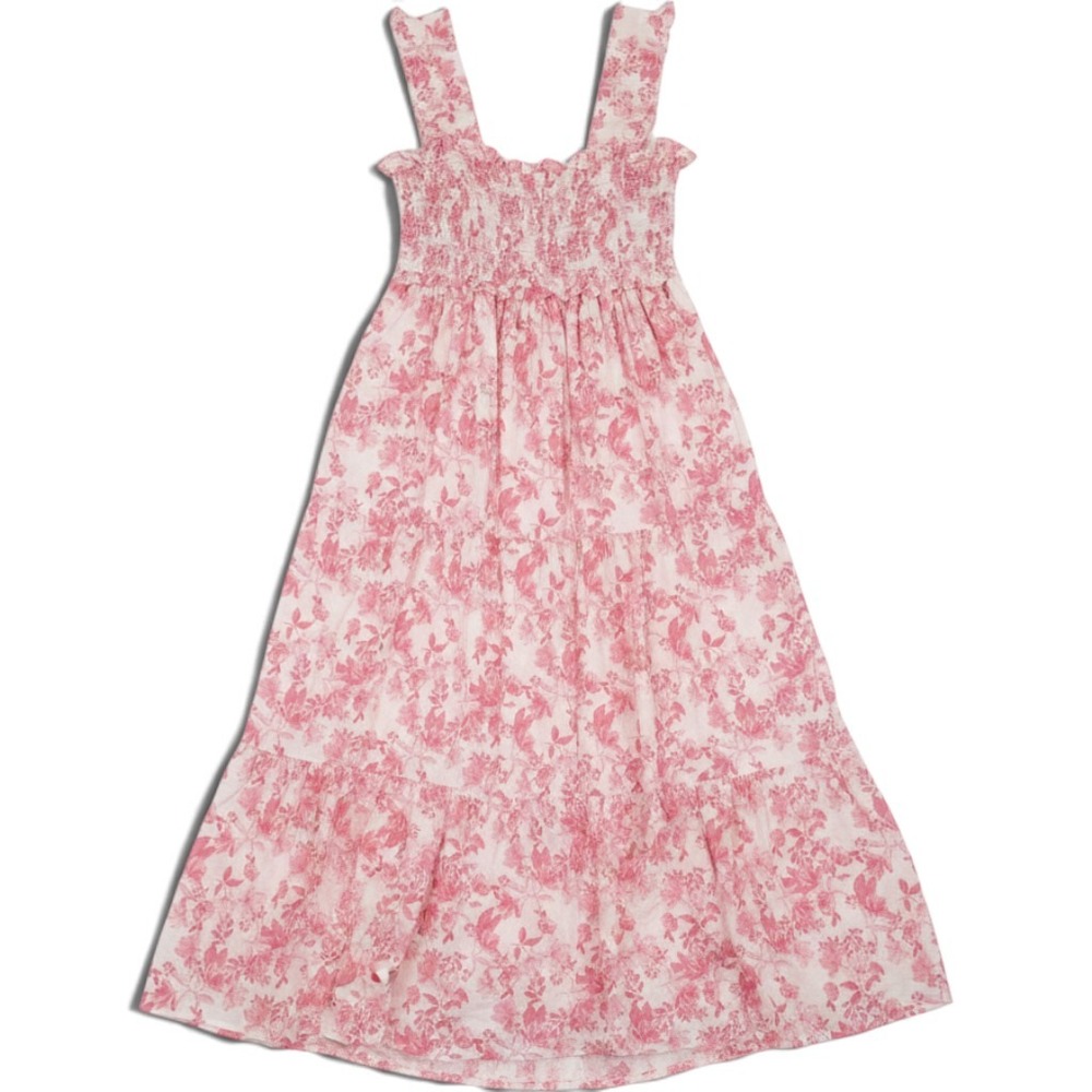 Altar'd State Floral Smocked Maxi Dress Womens XL White Pink Cottagecore Toile